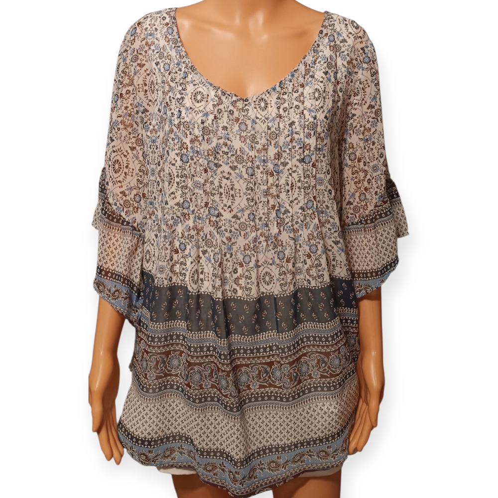 Style & Co. Women's Tunic - Blue and Cream Floral